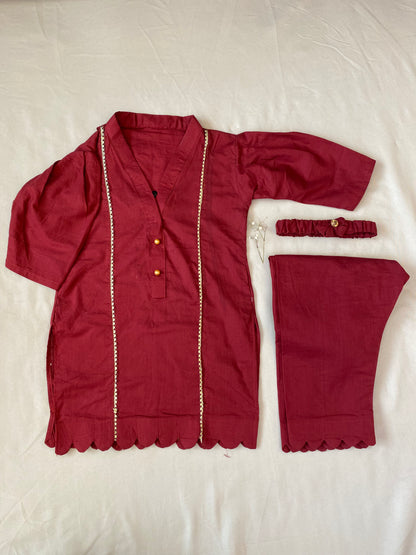 Maroon with Gold lace