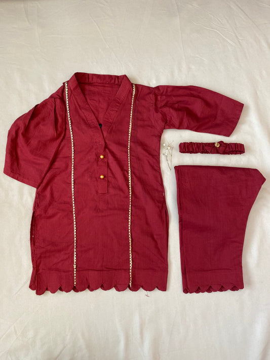 Maroon with Gold lace